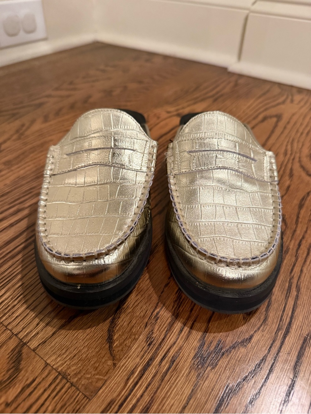 Matisse Metallic Gold Croc-Embossed Loafers